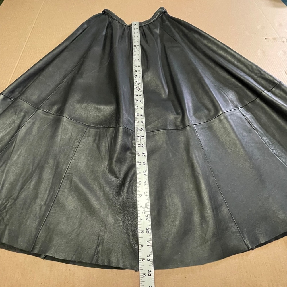 Vintage German Size 36 (4) Black Leather Maxi Pieced Circle Skirt - Picture 5 of 12